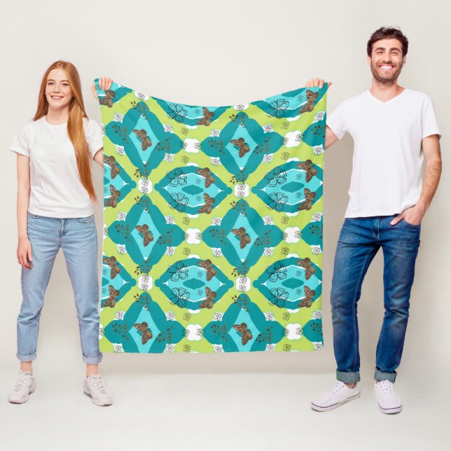 Luxe green garden art fleecefilt (På plats)