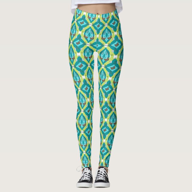 Luxe green garden art leggings (Framsida)