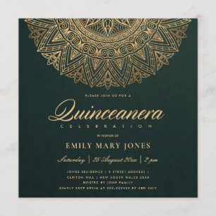 LUXE GRÖNT GULD CLASSIC ORNATE MANDALA QUINCEANERA INBJUDNINGAR