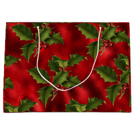 Luxe Grönt Holly, Red Berries Foil Large Gift Bag