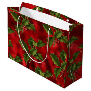 Luxe Grönt Holly, Red Berries Foil Large Gift Bag