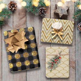 Luxe Guld Black Polka Fläkt Mönster Glitter
