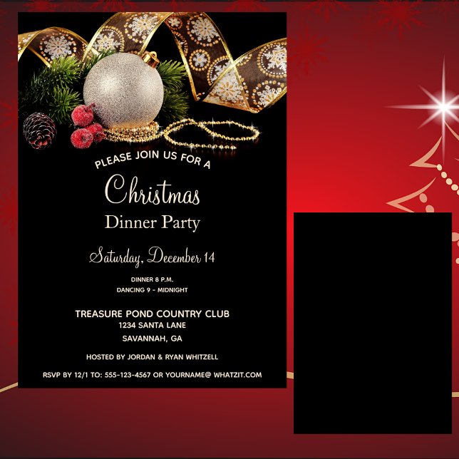 Luxe Guld Black Silver Julafton Ornaments Middag i Inbjudningar (Skapare uppladdad)