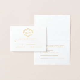 Luxe Guld Bröllop monogram vapensköld Måltider Folierat Kort