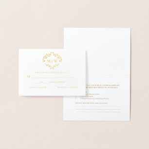 Luxe Guld Bröllop monogram vapensköld Måltider Folierat Kort