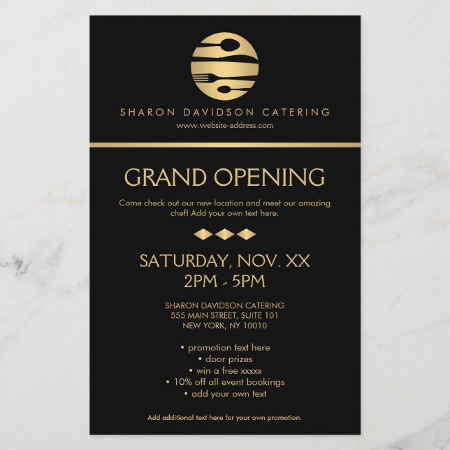 Luxe Guld Catering Logotyp Restaurant, Chef Black Flygblad (Framsidan)