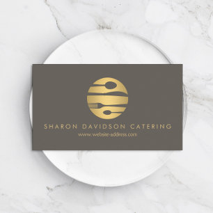 Luxe Guld Catering Logotyp Restaurant, Chef Taupe Visitkort