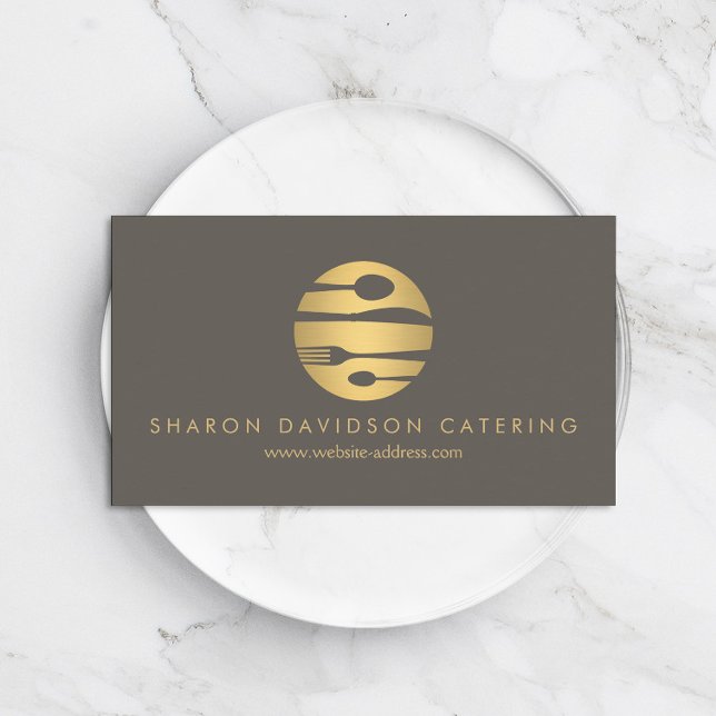 Luxe Guld Catering Logotyp Restaurant, Chef Taupe Visitkort (Skapare uppladdad)