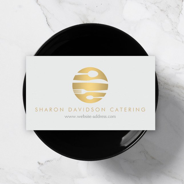 Luxe Guld Catering Logotyp Restaurant Light Grått Visitkort (Skapare uppladdad)