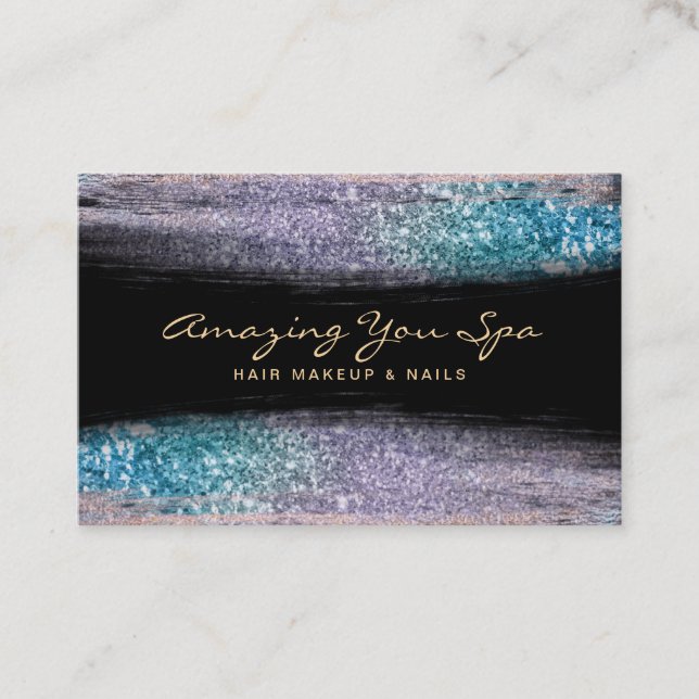 *~* Luxe Guld Glam Rainbow Ombre Glitter Visitkort (Framsida)