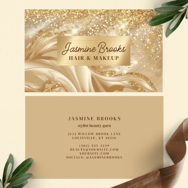 Luxe Guld Glitter och Swirls Visitkort (Skapare uppladdad)