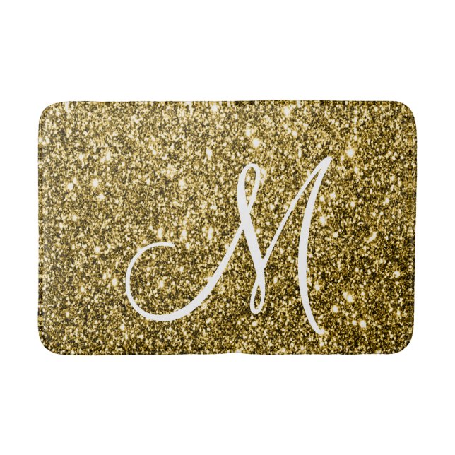 Luxe Guld Glitter Snyggt Monogrammad Personlig Badrumsmatta (Framsidan)
