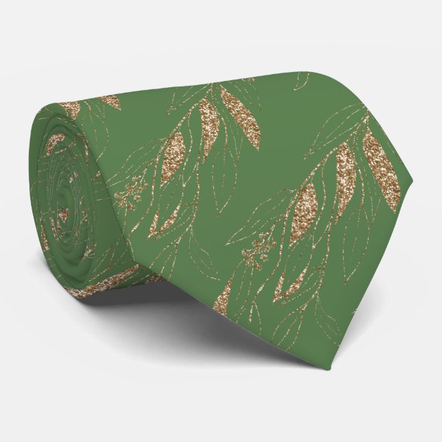 LUXE GULD GRÖNT EUCALYPTUS BOTANICAL TIE SLIPS (Rullad)