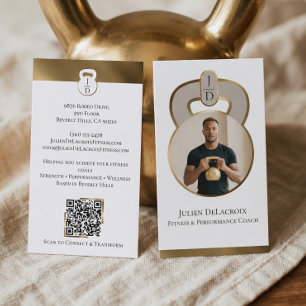 Luxe Guld Kettlebell Monogram Fitness Coach Foto Visitkort