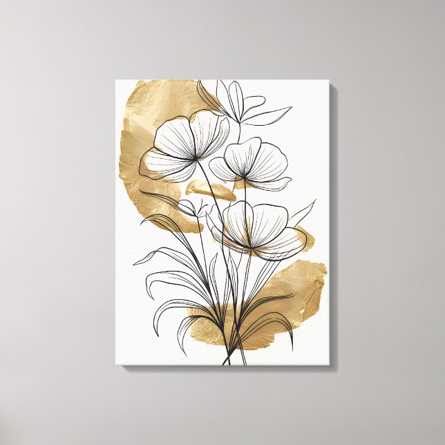 Luxe Guld Löv Abstrakt Flowers Canvastryck (Framsida)