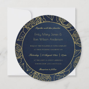 LUXE GULD NAVY KRAFT ELEGANT RO BLOMMIGT BRÖLLOP INBJUDNINGAR
