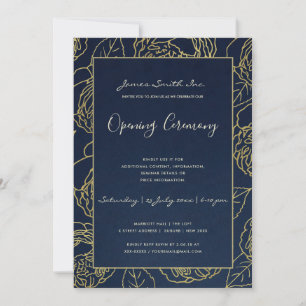 LUXE GULD NAVY ROS BLOMMIG STOR ÖPPNINGSCEREMONI INBJUDNINGAR