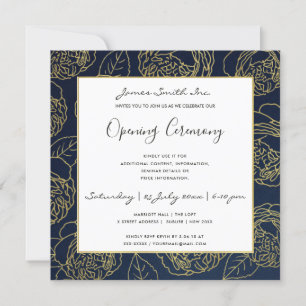 LUXE GULD NAVY ROS BLOMMIG STOR ÖPPNINGSCEREMONI INBJUDNINGAR