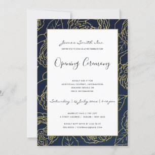 LUXE GULD NAVY ROS BLOMMIG STOR ÖPPNINGSCEREMONI INBJUDNINGAR
