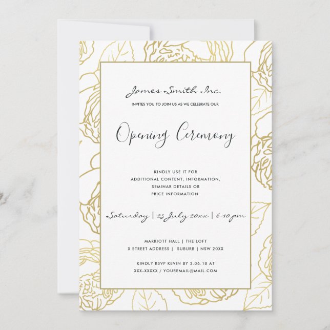 LUXE GULD NAVY ROS BLOMSTER STOR ÖPPNINGSCEREMONI INBJUDNINGAR (Framsida)