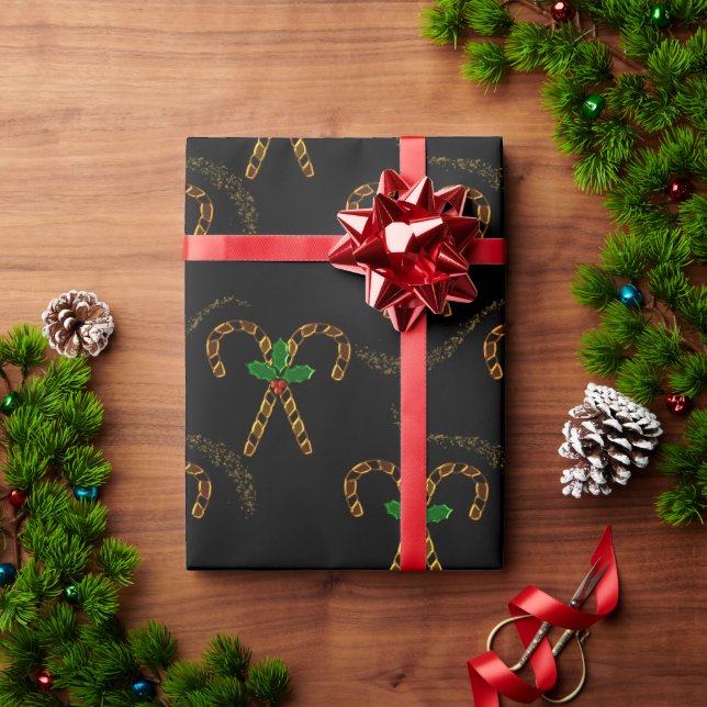 Luxe Guld Polkagrisars Black jul Presentpapper (Julgåva)