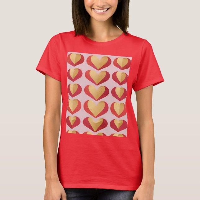 Luxe Guld Red Hearts Red T-Shirt (Framsida)