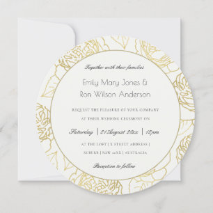 LUXE GULD WHITE KRAFT ELEGANT RO BLOMMIGT BRÖLLOP INBJUDNINGAR