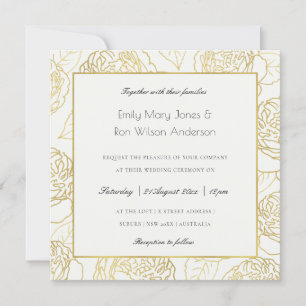 LUXE GULD WHITE KRAFT ELEGANT RO BLOMMIGT BRÖLLOP INBJUDNINGAR