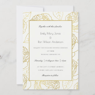 LUXE GULD WHITE NAVY ELEGANT RO BLOMMIGT BRÖLLOP INBJUDNINGAR