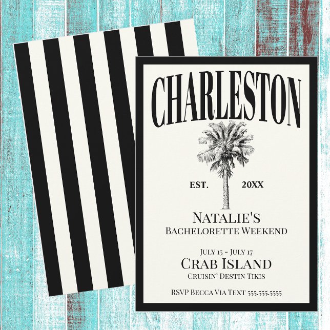 Luxe Handflatan Träd Charleston Coastal Bacheloret Inbjudningar (Skapare uppladdad)