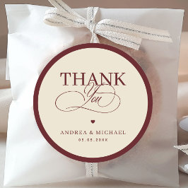 Luxe Ivory & Burgundy Vintage Thank You Wedding Runt Klistermärke