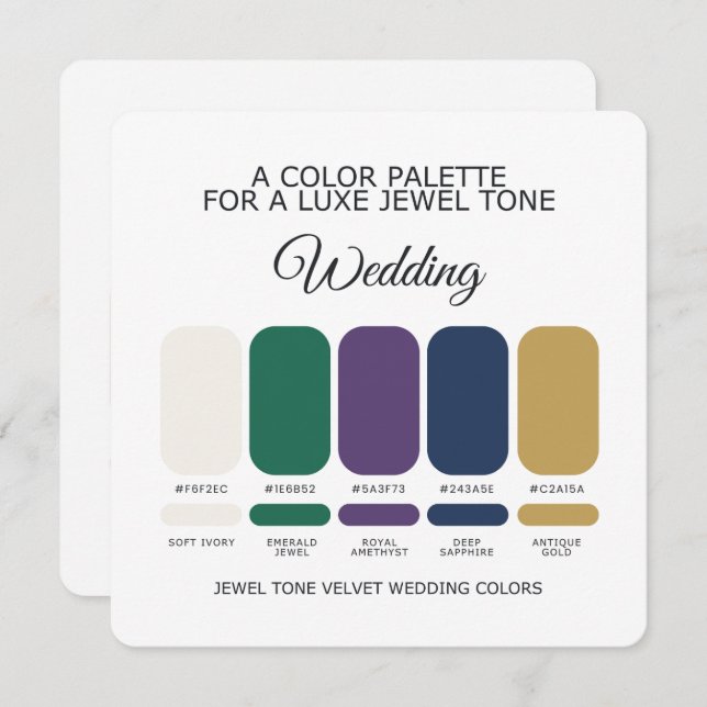 Luxe Jewel Wedding Color Palette Card Inbjudningar (Fram/baksida)