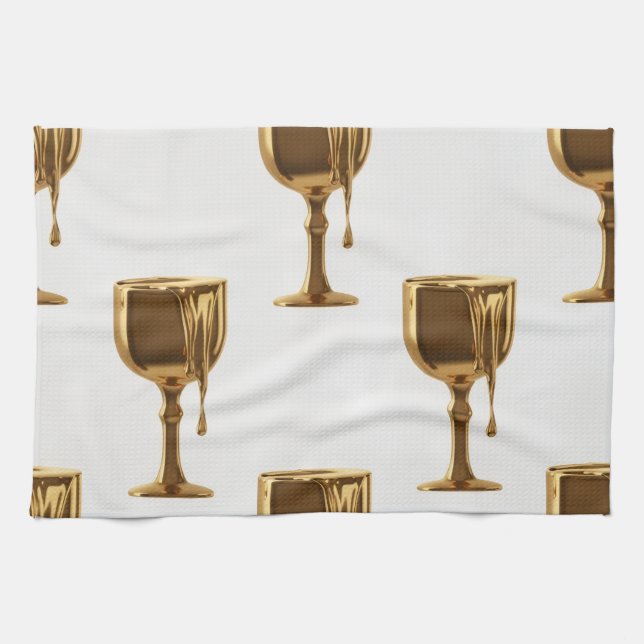 Luxe Kitchen Tea Towels Set: 3D Liquid Gold Flowin Kökshandduk (Horisontell)