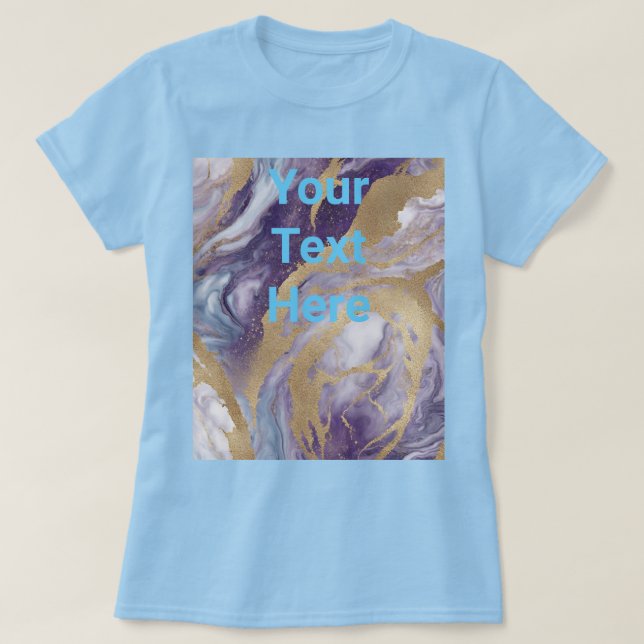 Luxe Light Blue Lila Guld Anpassningsbar Text T-Sh T Shirt (Design framsida)