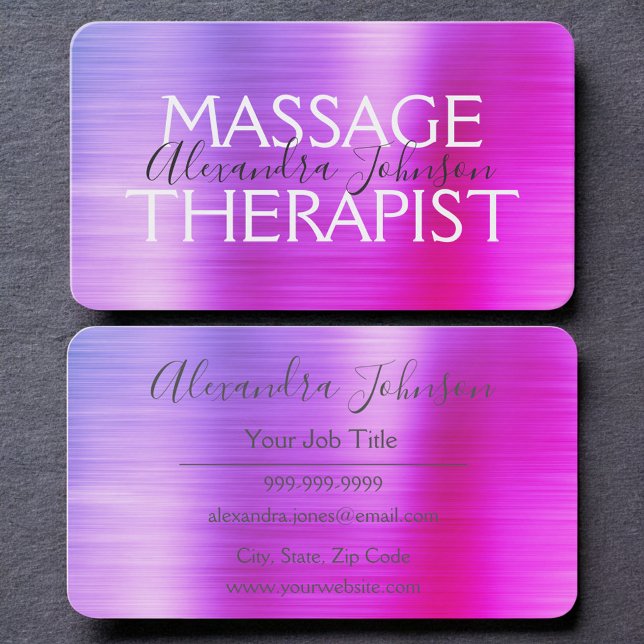 Luxe lila rosa borstat metall massage terapi visitkort (Skapare uppladdad)