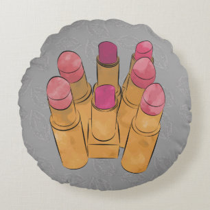 Luxe Lipstick Kiss Grått Round Dekorativ kudde