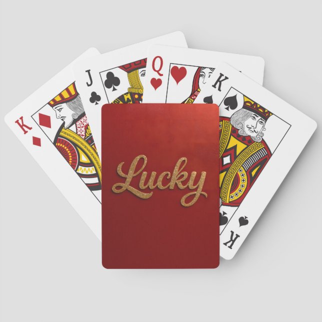 Luxe Lucky Script Röd Guld Kortlek (Baksidan)