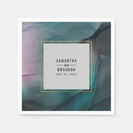Luxe Marble Bläck Tvättar Jewel Tones Bröllop Pappersservett