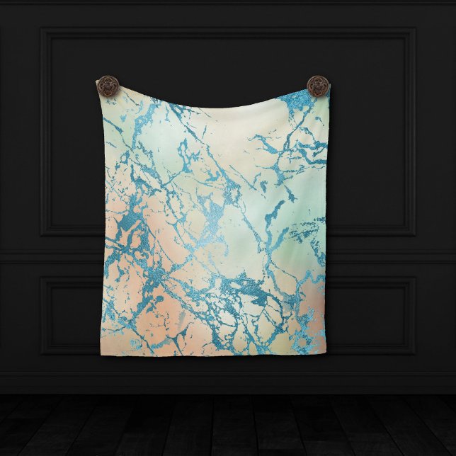 Luxe Marble | Facklig Gult och Coral Teal Vein Fleecefilt (Skapare uppladdad)