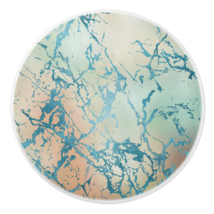 Luxe Marble Facklig Gult och Coral Teal Vein Knopp