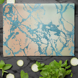 Luxe Marble Facklig Gult och Coral Teal Vein Kökshandduk