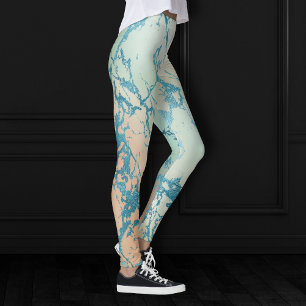 Luxe Marble Facklig Gult och Coral Teal Vein Leggings