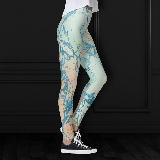 Luxe Marble | Facklig Gult och Coral Teal Vein Leggings (Skapare uppladdad)