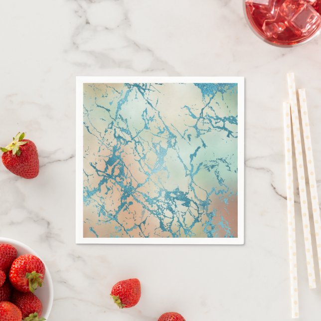 Luxe Marble | Facklig Gult och Coral Teal Vein Pappersservett (Insitu)