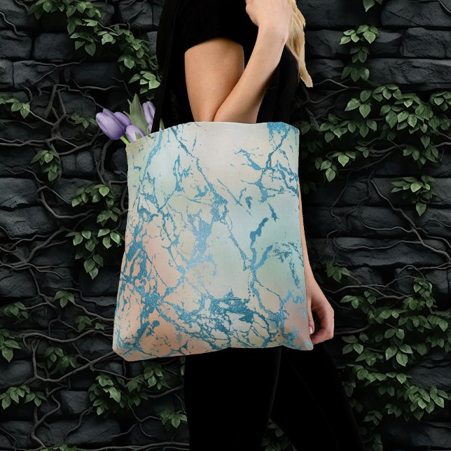 Luxe Marble | Facklig Gult och Coral Teal Vein Tygkasse (Skapare uppladdad)