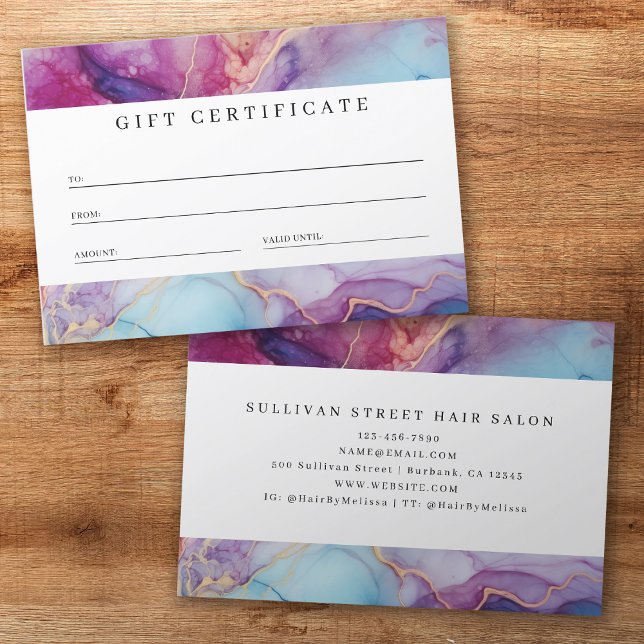 Luxe Marble Lila Teal Business Gift Certificate (Skapare uppladdad)
