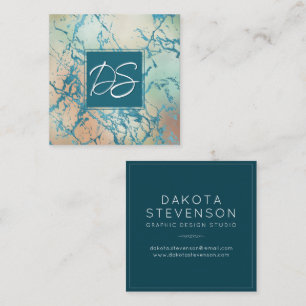 Luxe Marble Monogram för Elegant Muted Jewel Ton Fyrkantigt Visitkort