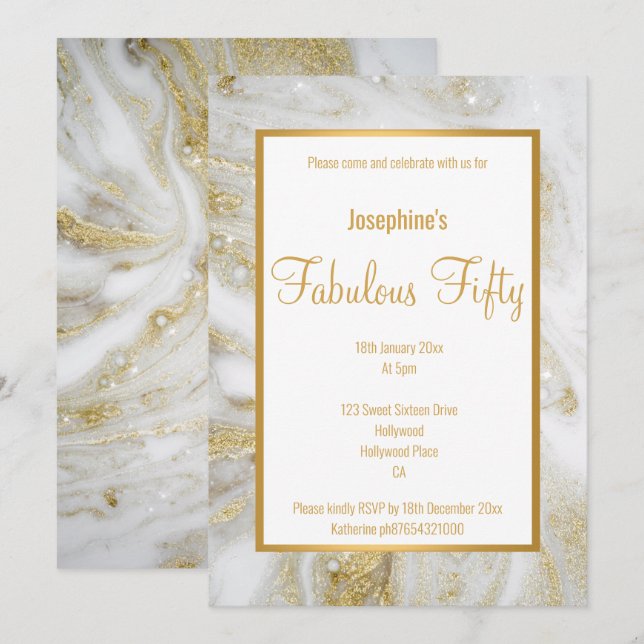 LUXE MARBLE PEARL GULD ABSTRAKT ANPASSNINGSBAR INV INBJUDNINGAR (Fram/baksida)