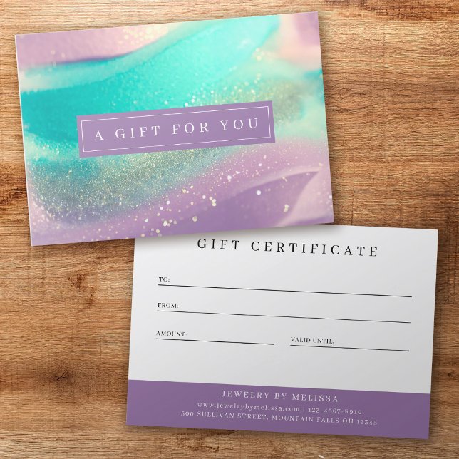 Luxe Marble Rosa Teal Business Gift Certificate (Skapare uppladdad)
