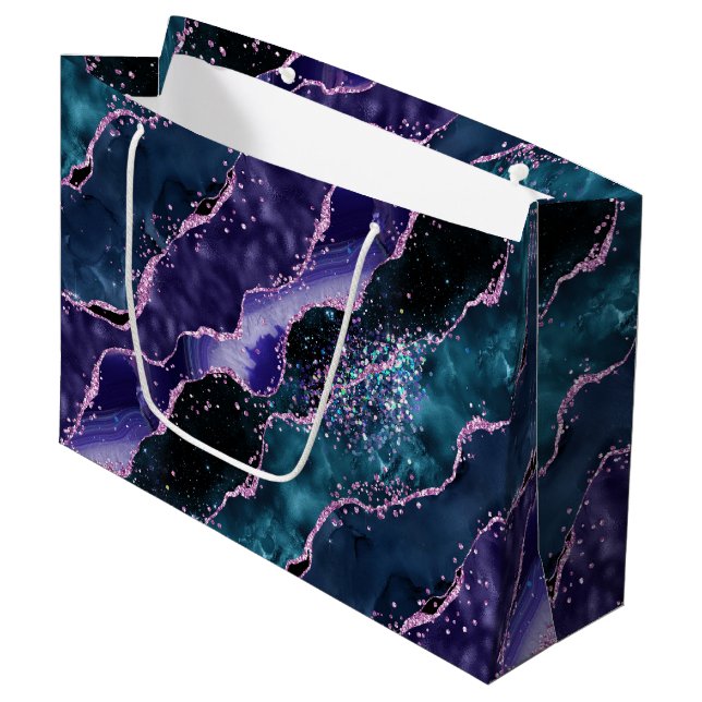 Luxe Marmor Kristall Lila Teal Glitter Agat (Framsidan Vinklad)